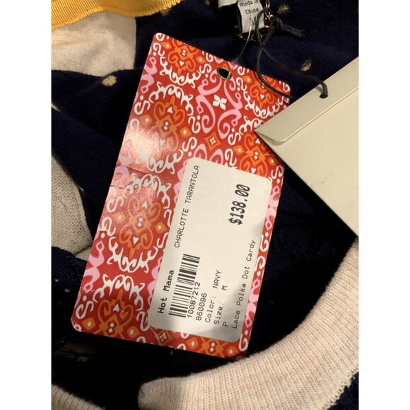 Camellia Tan & Navy Blue Button-Up Cardigan W/ Floral Lace, Size Medium, NWT! - Picture 9 of 9